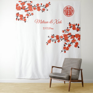 Tenture Mariage chinois en fleurs de cerisiers