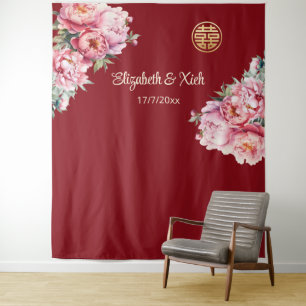 Tenture Mariage chinois Peony Cream Bienvenue