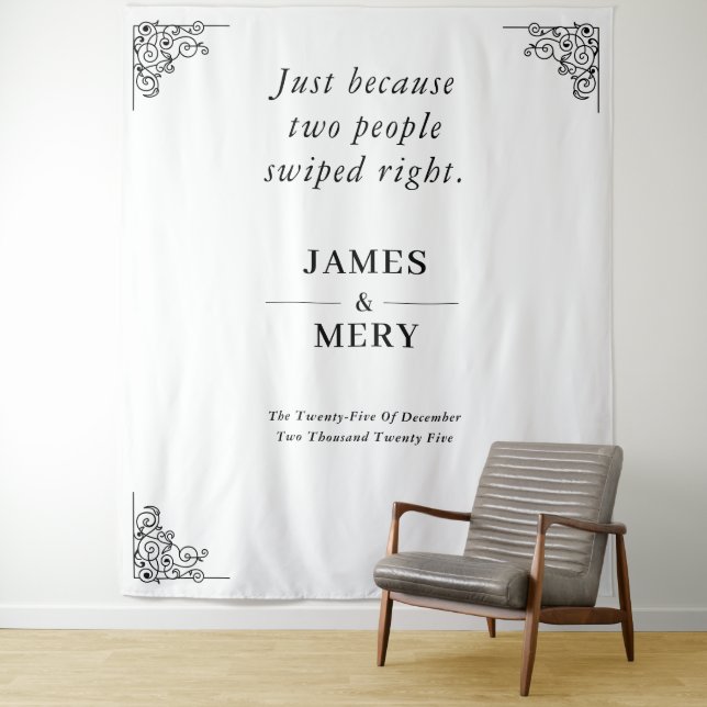 Tenture Mariage Classique Monogramme à Bordure Élégante (En situation)