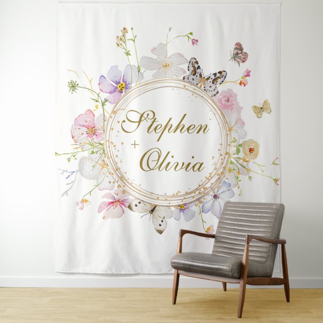 Tenture Mariage Couronne Florale Fleurs Sauvages Moderne (En situation)