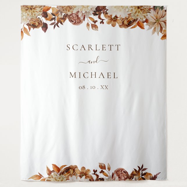 Tenture Mariage d'Automne (Autumn White Terracotta Floral Wedding Tapestry by Painted Paperie
)