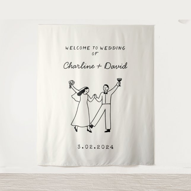 Tenture Mariage de bienvenue gribouillé à la main (Devant)