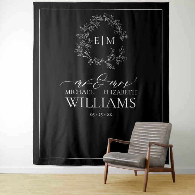 Tenture Mariage de monogramme blanc noir (En situation)