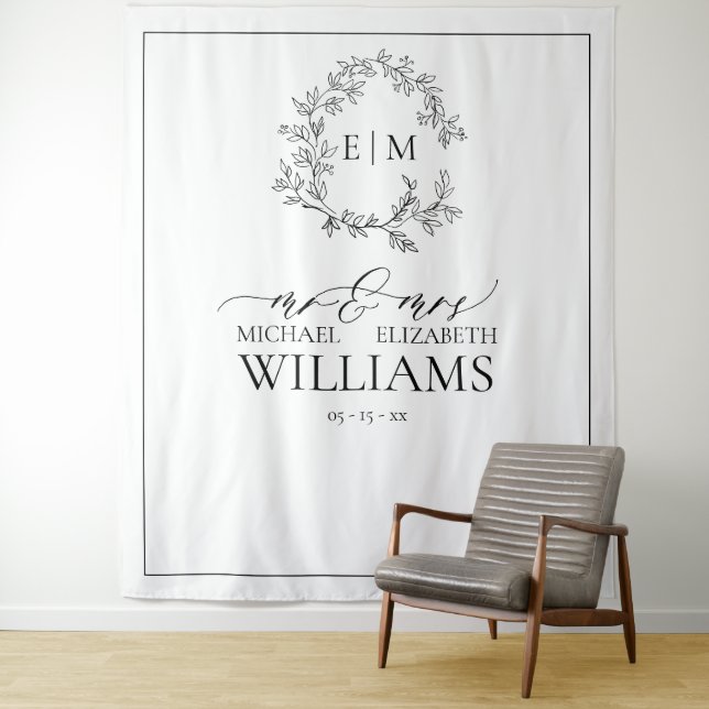 Tenture Mariage de monogramme noir blanc (En situation)