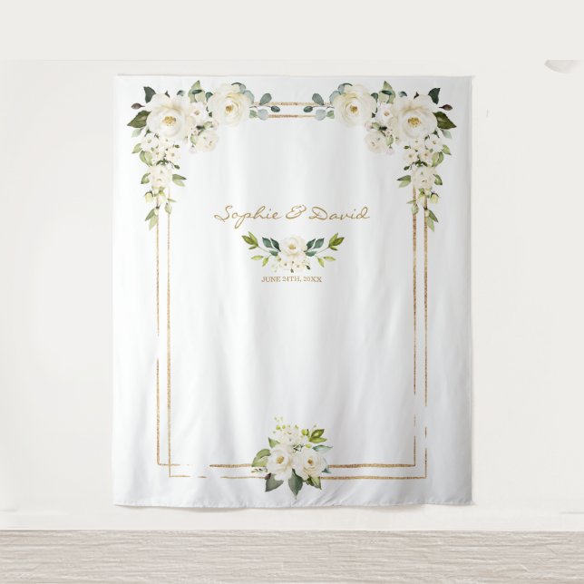 Tenture Mariage de stand de photo de pivoines rose fard or (Devant)