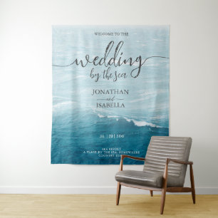 Tenture Mariage d'été au bord de la mer bleue ondulée ombr