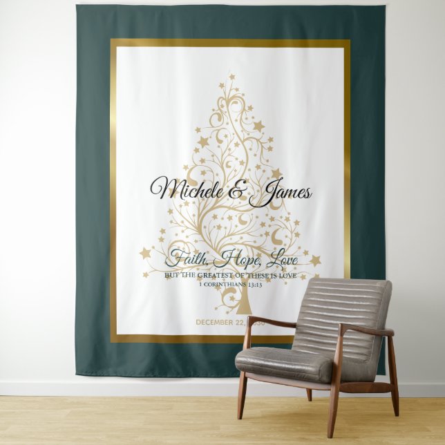 Tenture Mariage d'hiver élégant vert émeraude or (En situation)