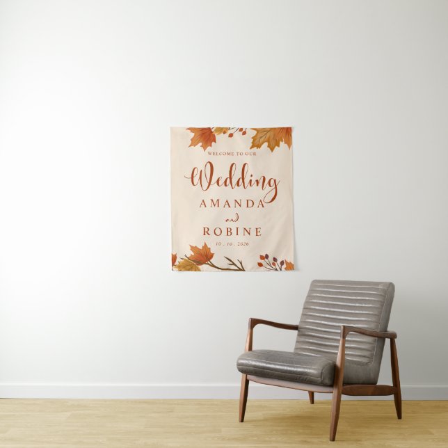 Tenture Mariage Élégant aux Feuilles d'Érable d'Automne (En situation)