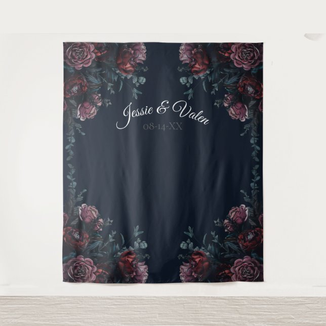 Tenture Mariage élégant floral bleu marine (Devant)
