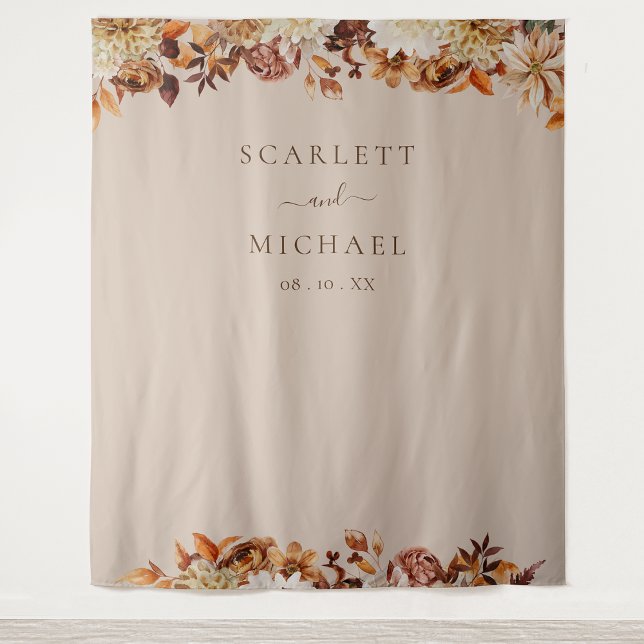 Tenture Mariage Elegant Leaves (Elegant Autumn Copper  Leaves Floral Wedding Tapestry by Painted Paperie
)