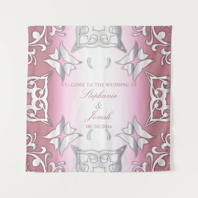 Tenture Mariage élégant vintage antique rose et argent (Devant)