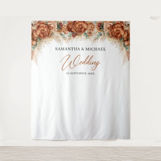 Tenture Mariage en terre cuite boho fleurs cuivre herbe de (Devant)