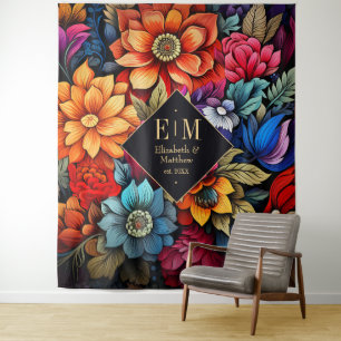 Tenture Mariage Fiesta Floral Aquarelle Personnalisé