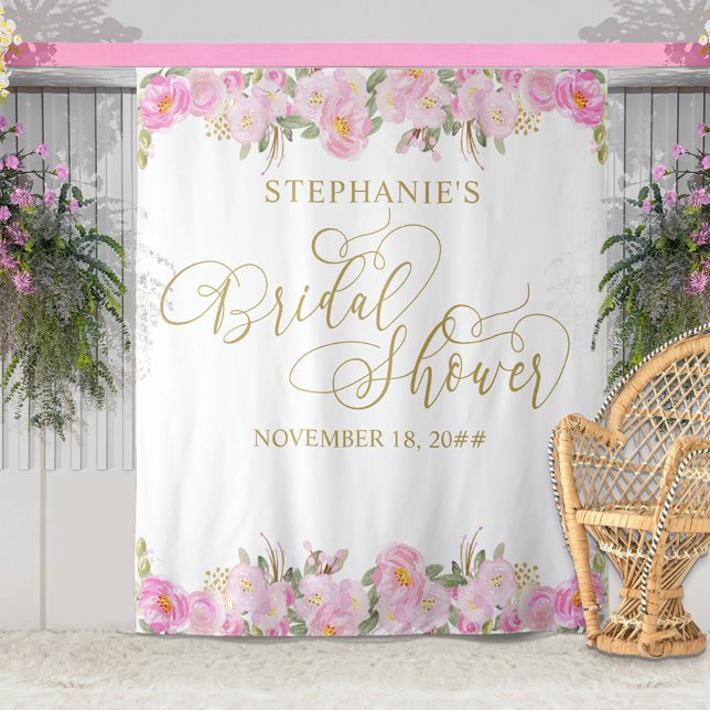 Tenture Mariage Fleur Rose Calligraphie Dorée (Créateur téléchargé)