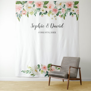 Tenture Mariage Fleurs de teint rose aquarelle Boho