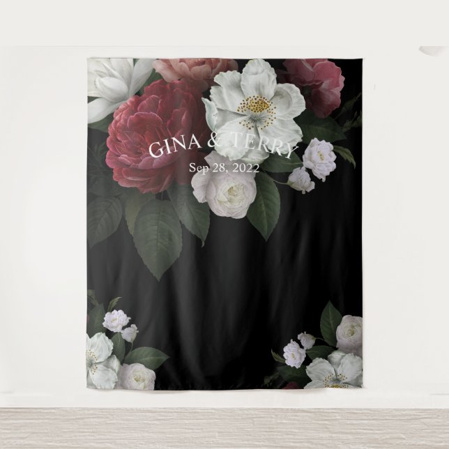 Tenture Mariage Fleurs Florales Luxe Rouge Rose Blanc (Devant)