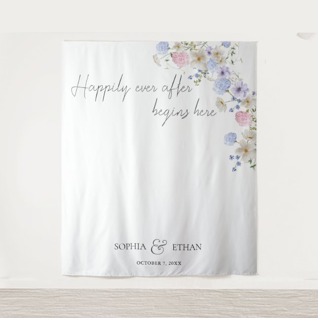 Tenture Mariage Fleurs Sauvages Printemps Violet Rose (Devant)