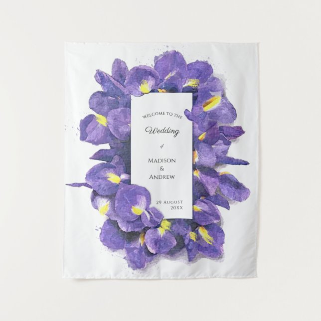 Tenture Mariage floral aquarelle aux iris violets époustou (Devant)