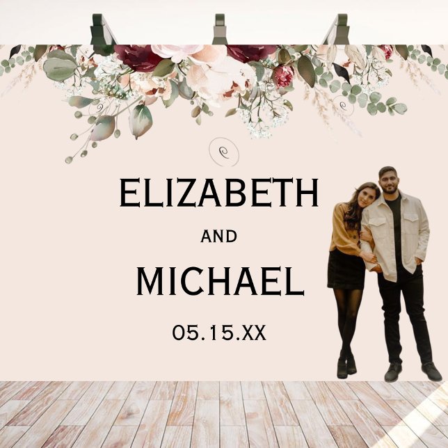 Tenture Mariage Floral aquarelle rose et burgundy (Créateur téléchargé)