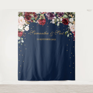 Tenture Mariage floral boho burgundy rose blush marine