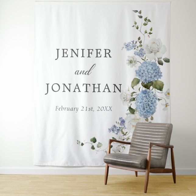 Tenture Mariage Floral De Roses Blanches Et D'Hortensia Bl (En situation)