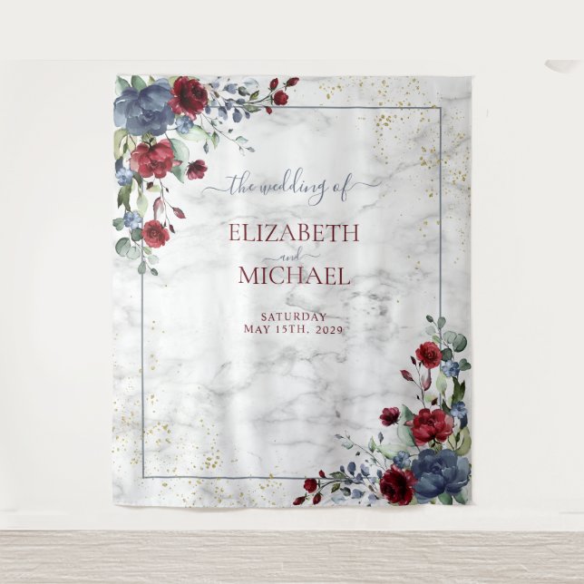 Tenture Mariage Floral Doré Burgundy Bleu Poussiéreux Lumi (Devant)