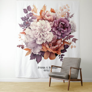 Tenture Mariage Floral Prune, Gris, Cuivre et Rose Poussié