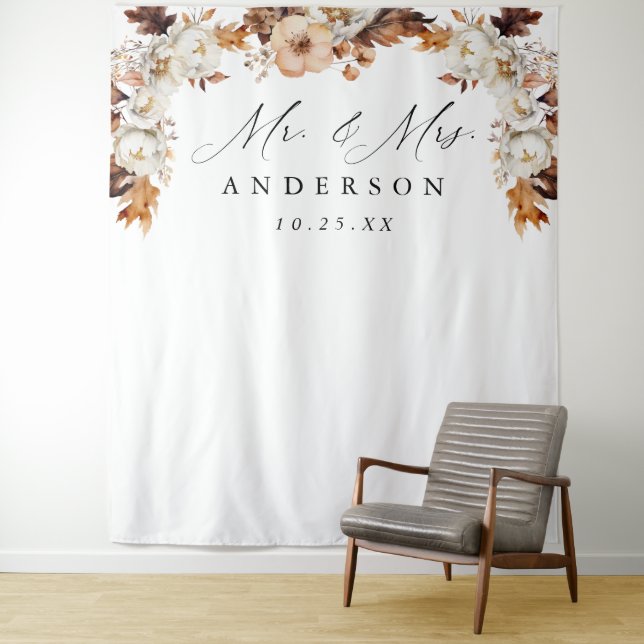 Tenture Mariage floral rustique d'automne (En situation)