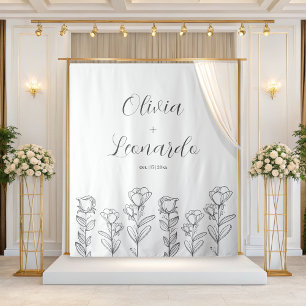 Tenture Mariage floral simple noir et blanc