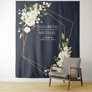 Tenture Mariage Géométrique Cuivre Bleu Blanc Floral