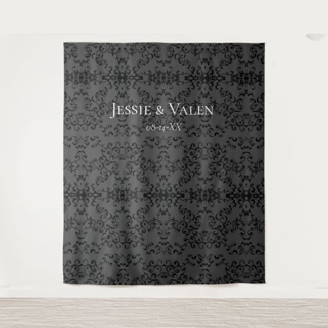 Tenture Mariage gothique à tourbillon gris et noir (Devant)