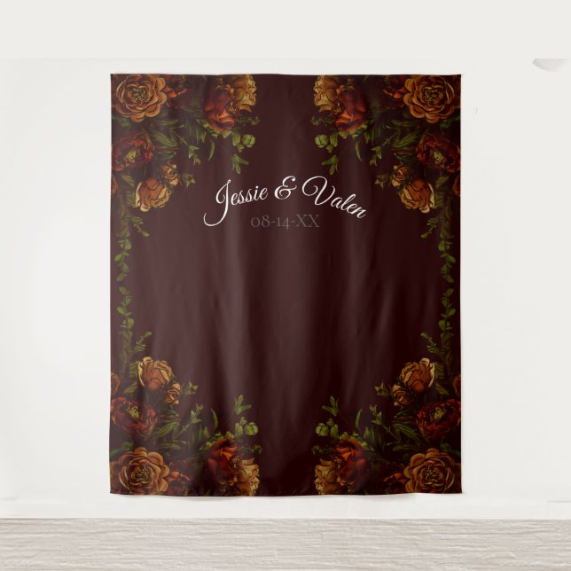 Tenture Mariage gothique automnal rustique orange marron (Devant)