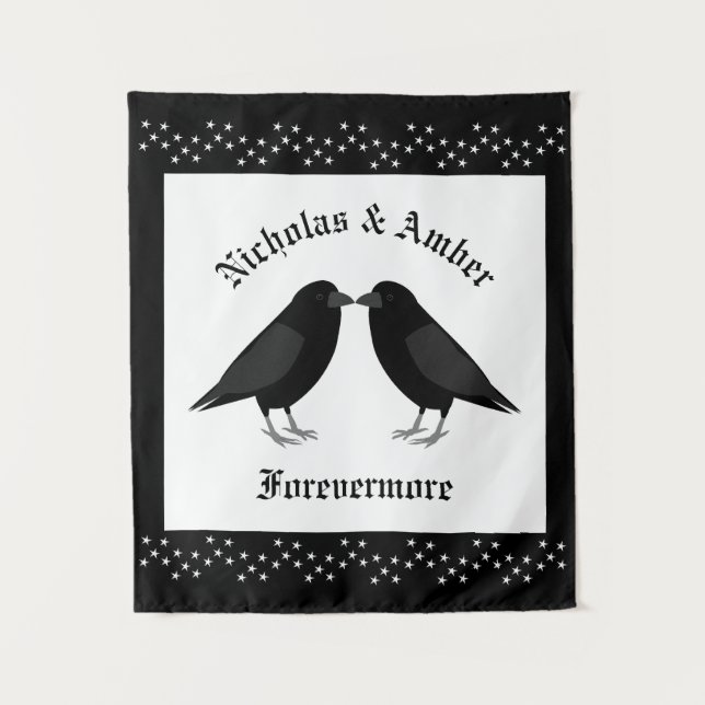 Tenture Mariage gothique corbeaux s'embrassant personnalis (Devant)