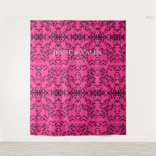 Tenture Mariage gothique tourbillon rose chaud et noir (Devant)
