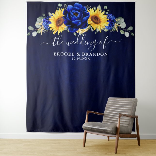 Tenture Mariage Moderne Rustique Tournesol Bleu Royal (En situation)