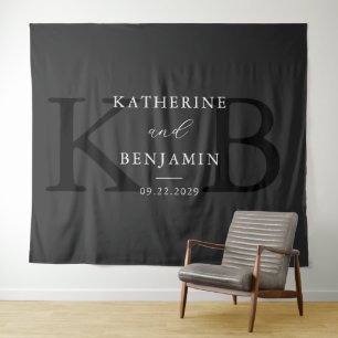 Tenture Mariage Monogramme noir mat moderne arrière-plan