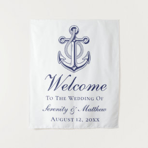 Tenture Mariage nautique  bleu Ancre Affiche de bienvenue