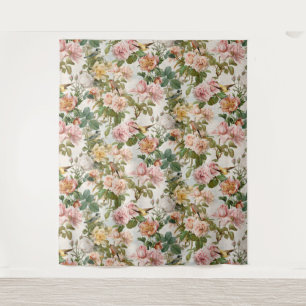 Tenture Mariage Oiseau Rose Jaune Floral Aquarelle Vintage