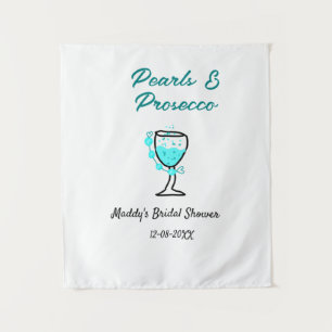 Tenture Mariage perles et prosecco nom bleu noir 