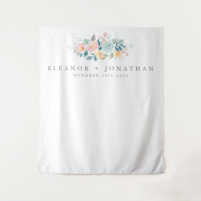 Tenture Mariage personnalisé floral aquarelle rose sarcell (Devant)