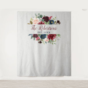 Tenture Mariage personnalisé floral Marsala & Navy pour la
