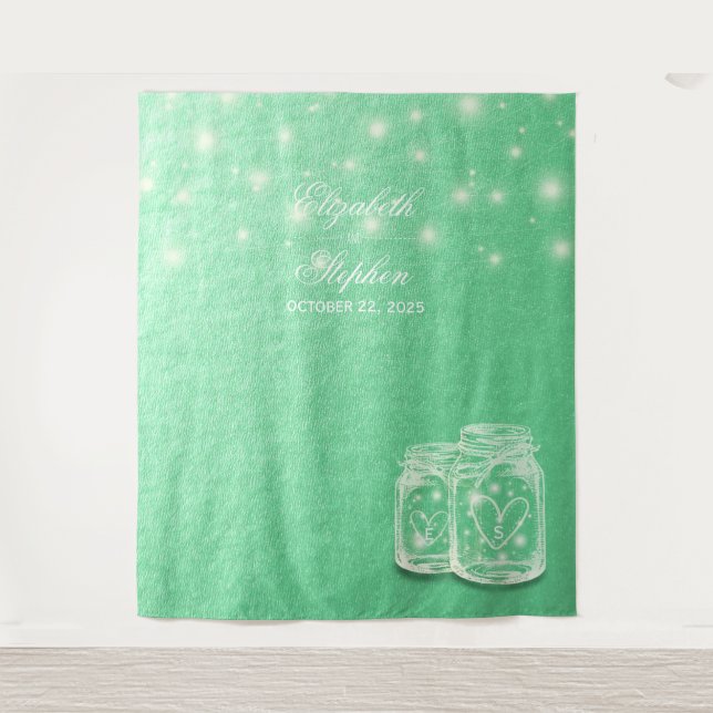 Tenture Mariage Photo Booth Arrière-plan Mason Jars Green  (Devant)