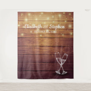 Tenture Mariage Photo Booth fond Champagne Verre Bois