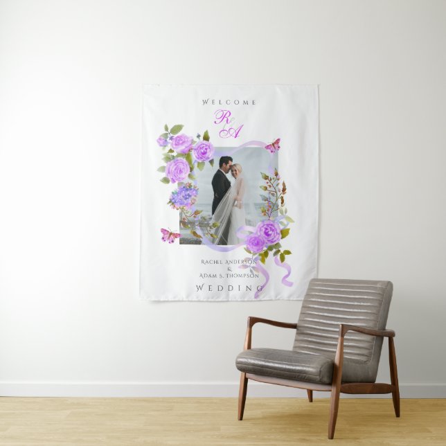 Tenture Mariage photo de ruban Rose violet (En situation)