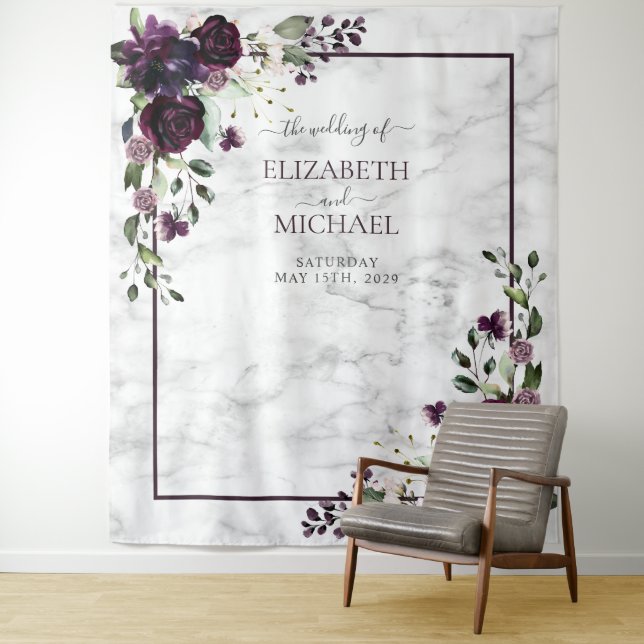Tenture Mariage Photo Marbre Aquarelle Or Violet (En situation)