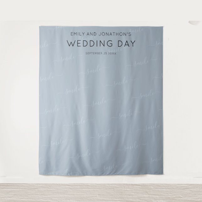 Tenture Mariage Photobooooth Contexte Typographie Dusty Bl (Devant)