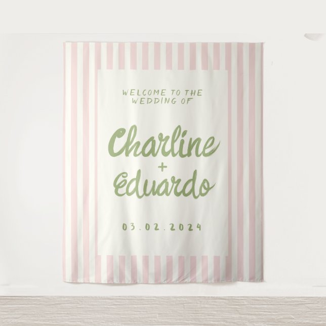Tenture Mariage rayé rétro pastel  (Devant)