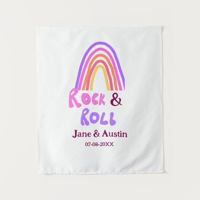 Tenture Mariage rock & roll ajoutez le nom du couple rétro (Devant)