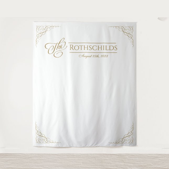 Tenture Mariage Romantique Calligraphie Faux Or Doré (Devant)