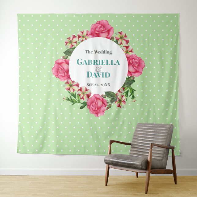 Tenture Mariage Rose Rose Rouge Blanche Pétunia Points noi (En situation (horizontale))
